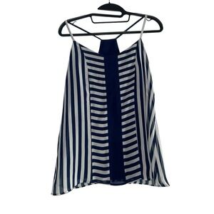 New York & Company Navy and White Striped Tank Top Size S